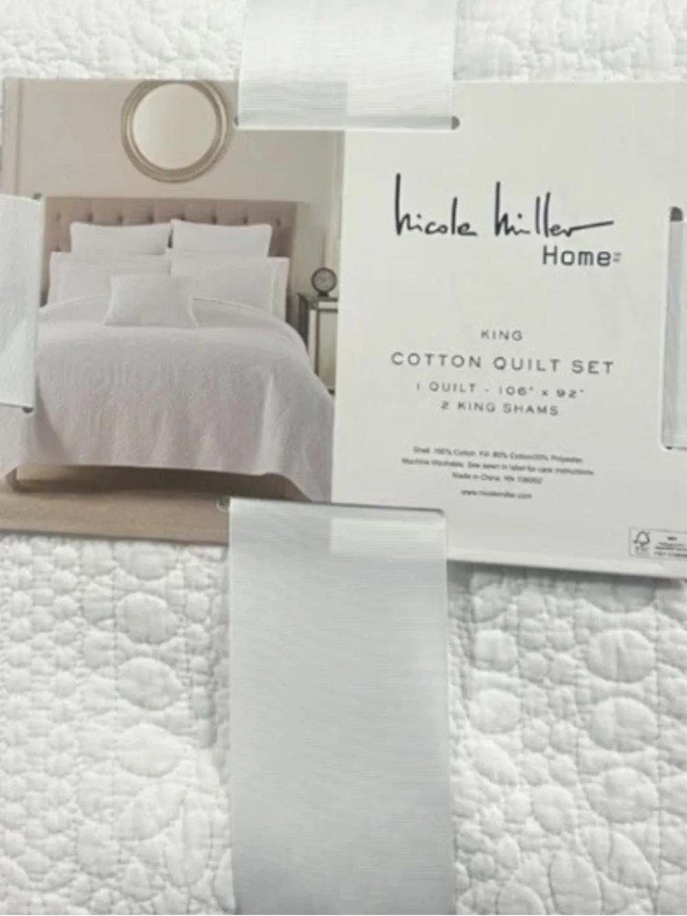 Nicole Miller White King Cotton Quilt Set  106”x92”